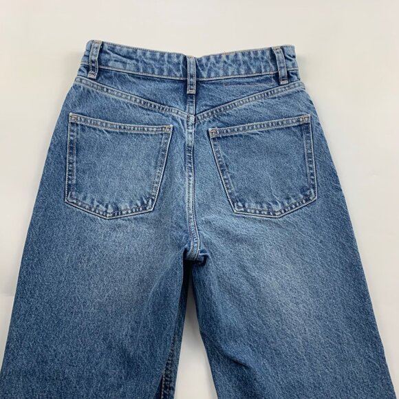 Zara Medium Wash Blue Denim Distressed Wide Leg Ankle Jeans 2 - Picture 5 of 5